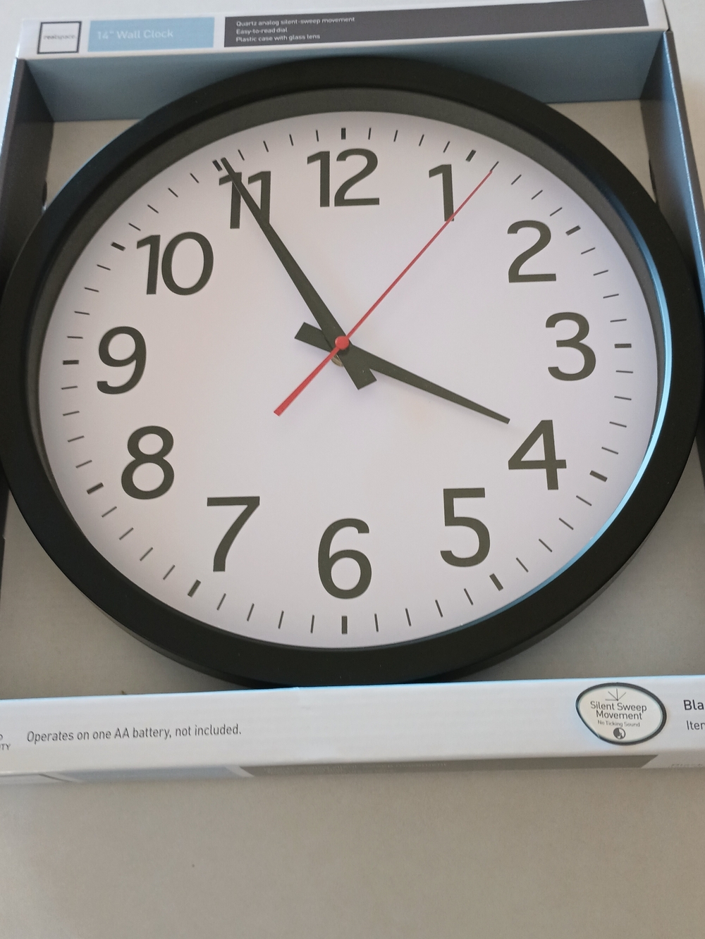 Wall Clock - Black Frame with White Dial - Running